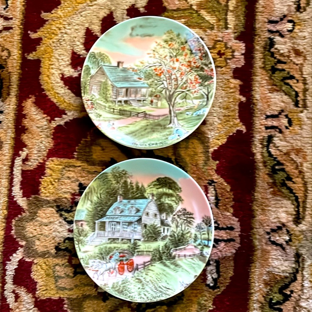Vintage Currier & Ives spring and summer seasons 6.5 inch decorative plates, EUC